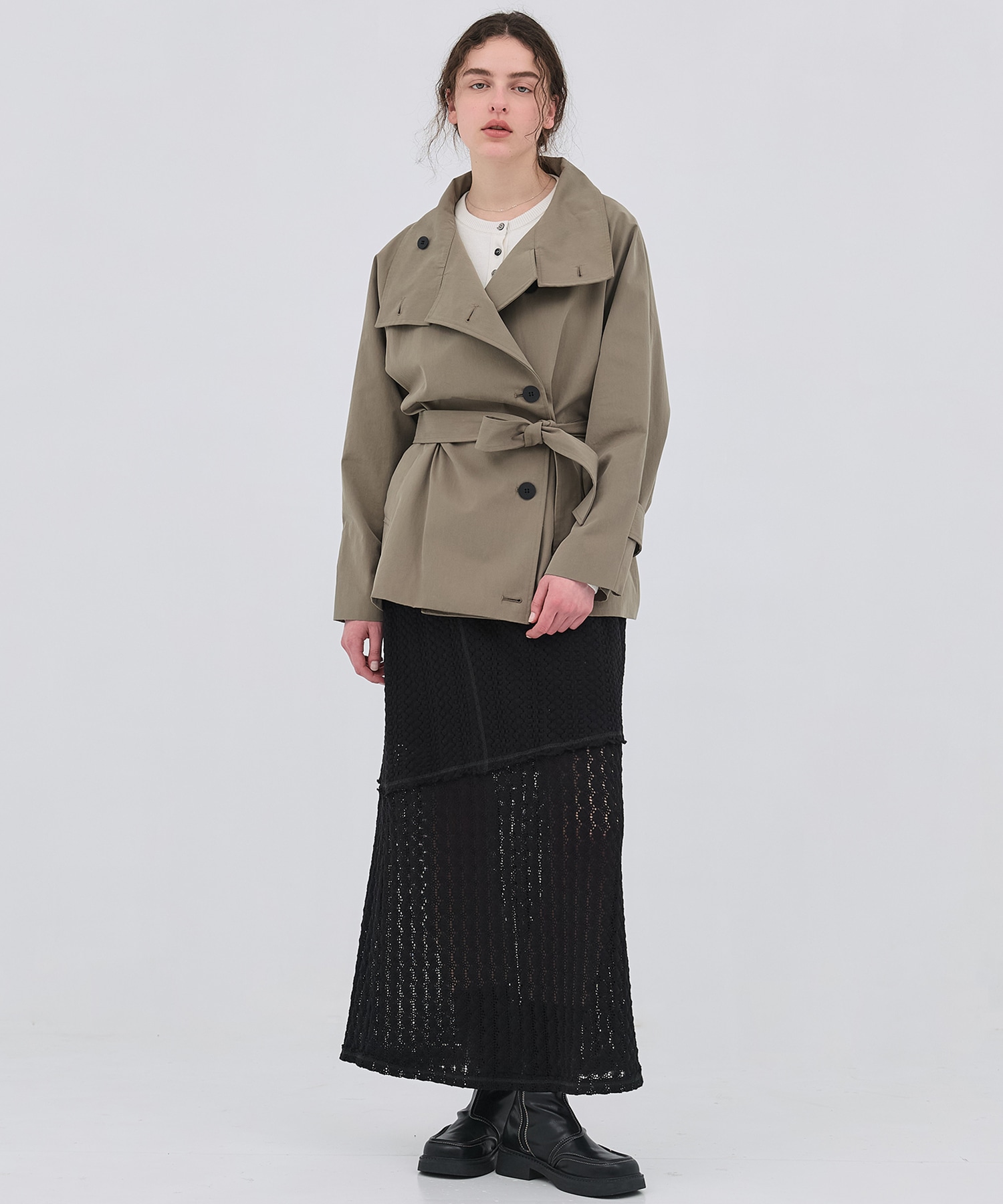 【再入荷】ファンネルネックショートトレンチコート