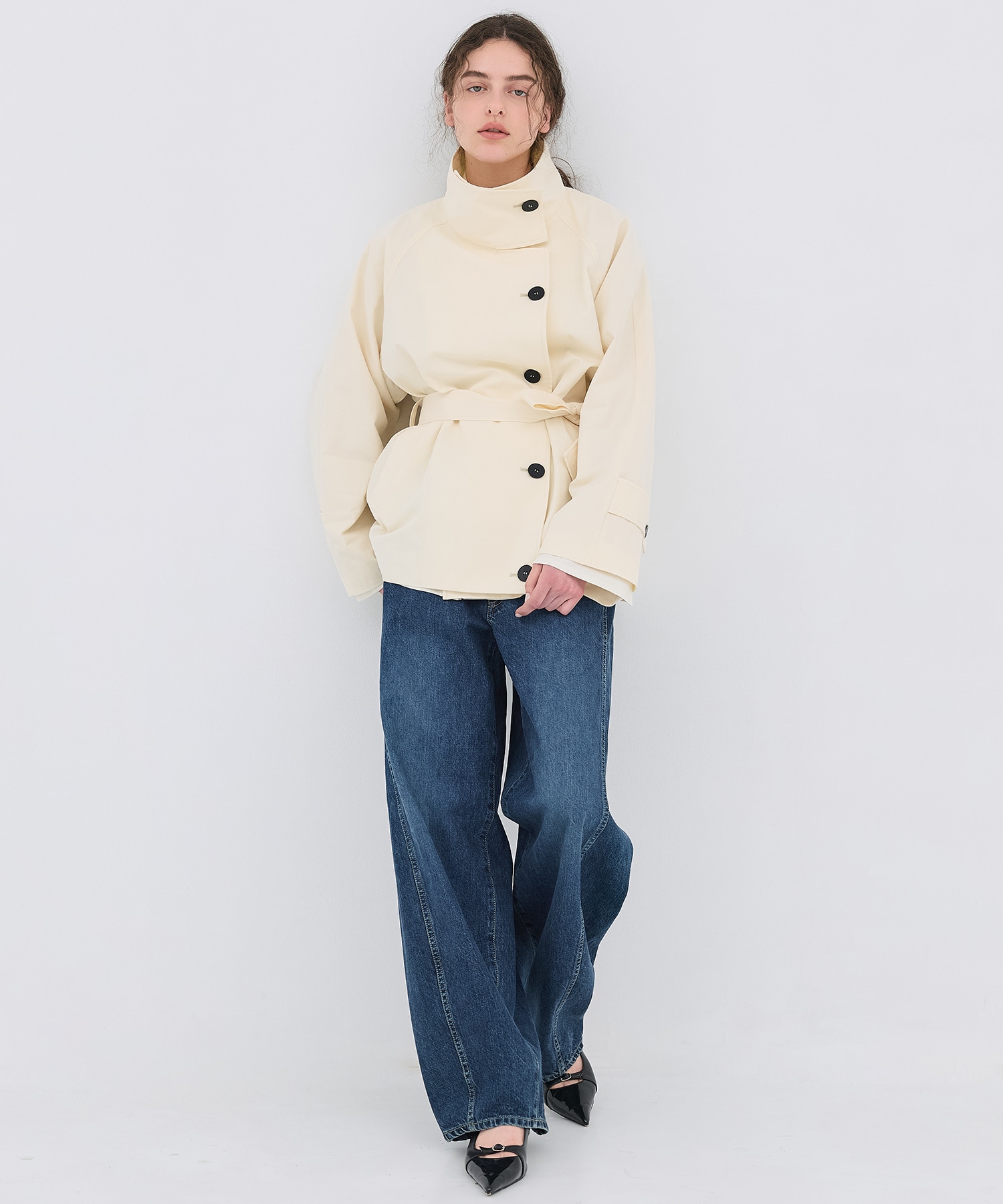 【完売間近】ファンネルネックショートトレンチコート