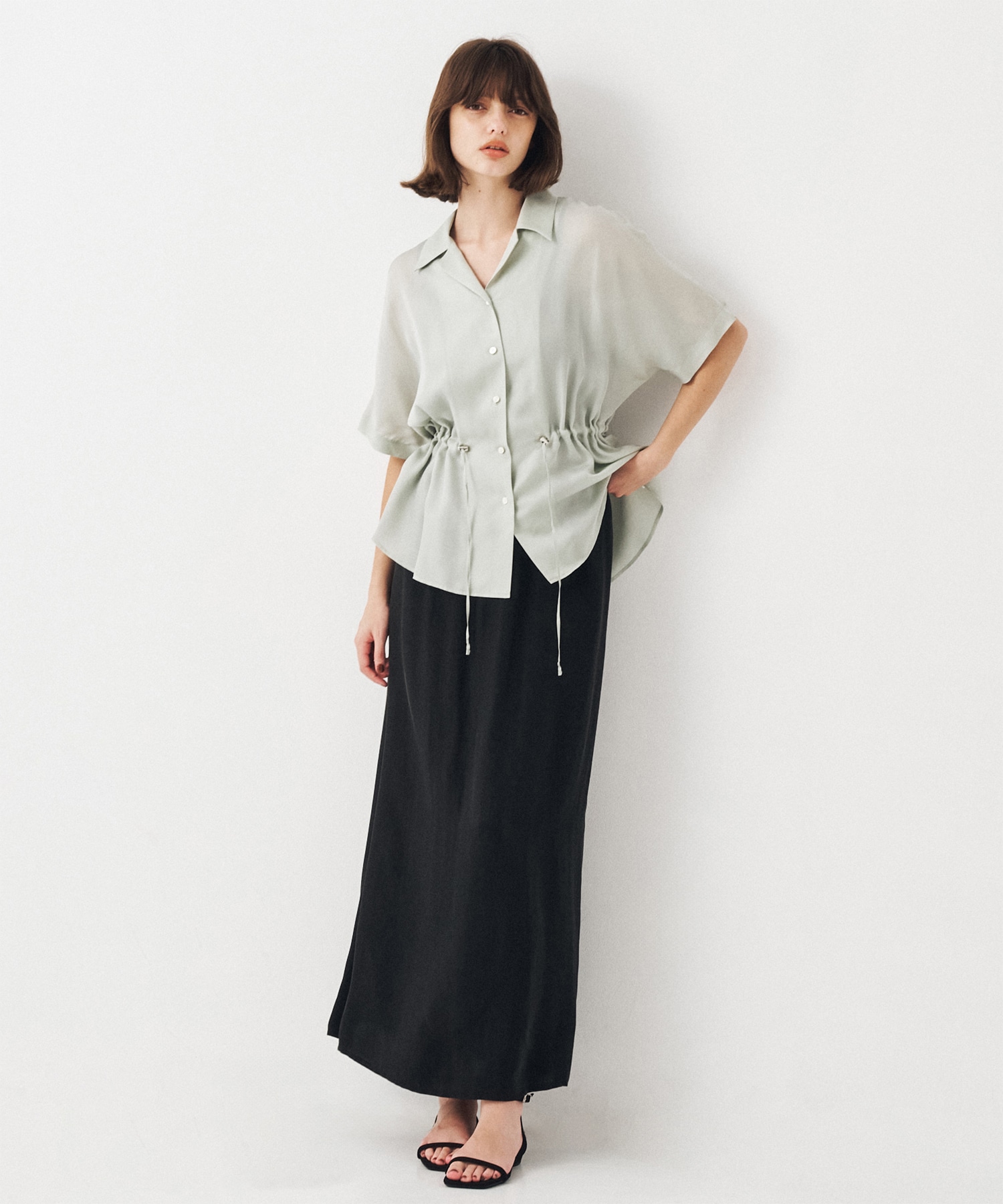 【再入荷】ピーチキュプラスリットロングスカート