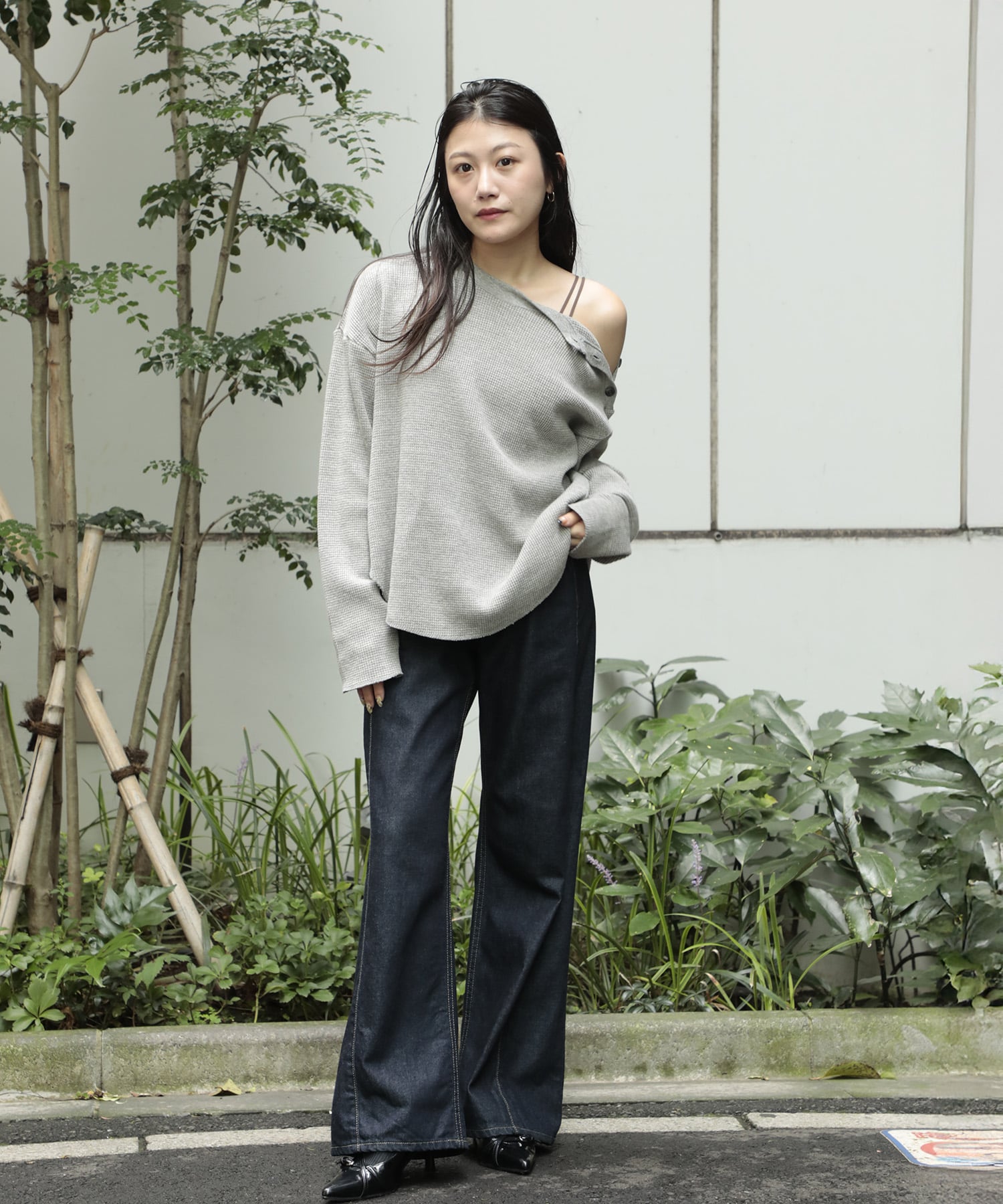 コットンワッフルロングスリーブTシャツ