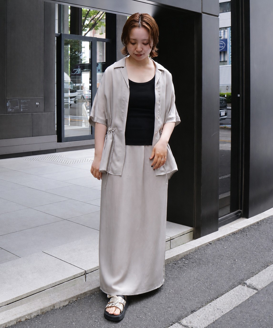 【再入荷】ピーチキュプラスリットロングスカート