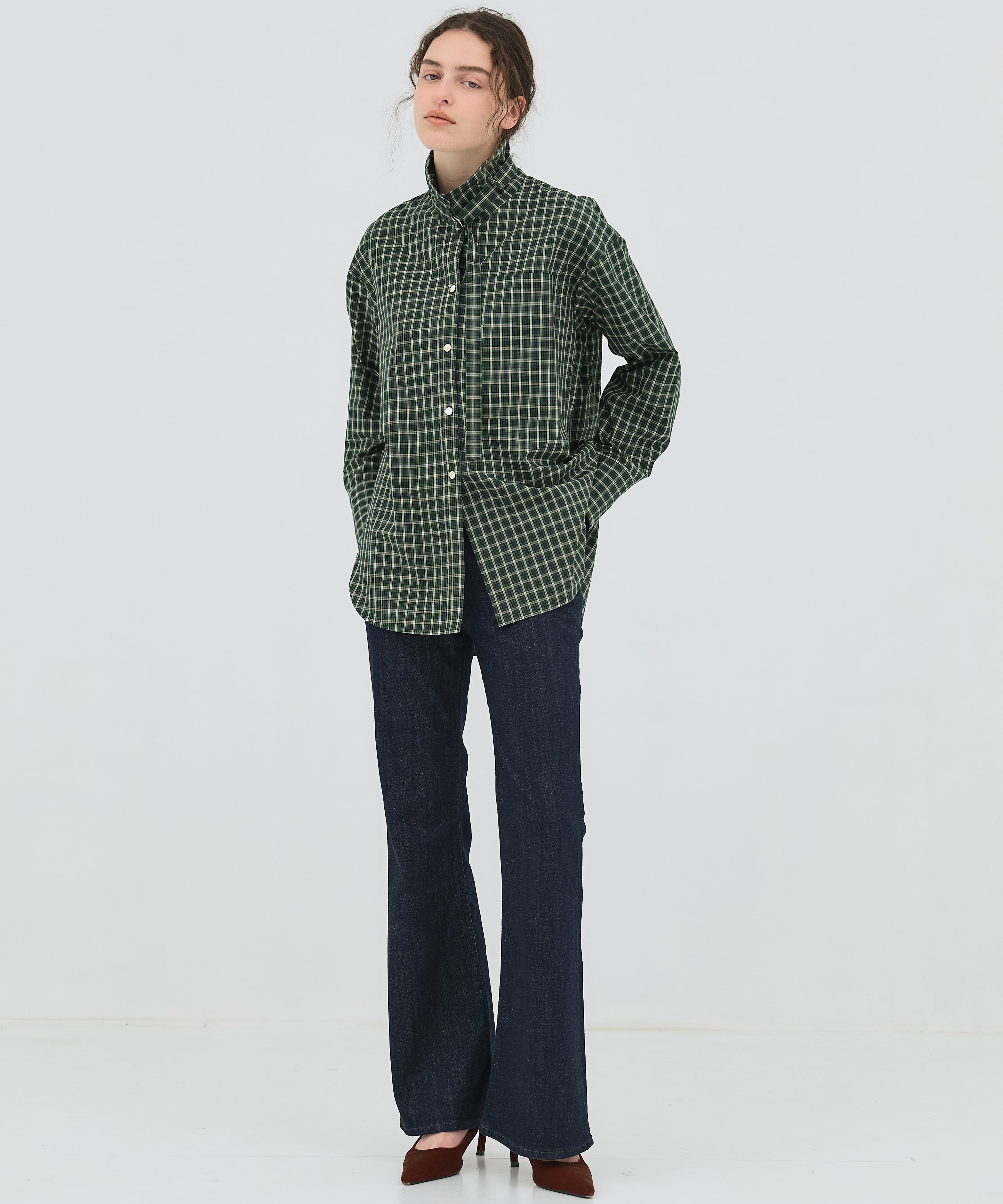 【再入荷｜残り1点】ミニチェックスタンドカラーシャツ