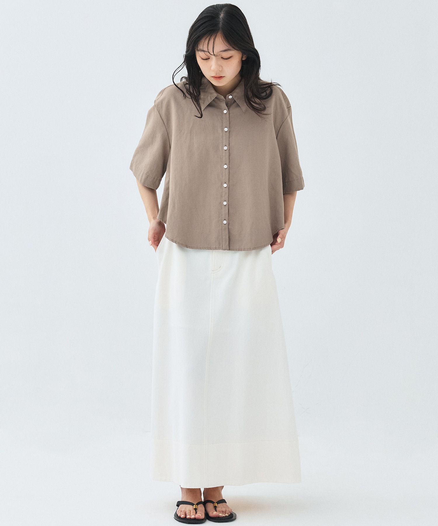 リネンレーヨンミドルスリーブシャツ
