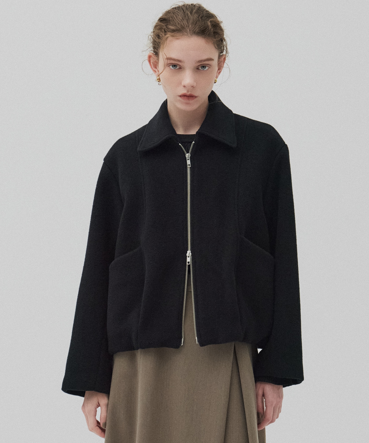 【再入荷】ウールジップタックショートコート