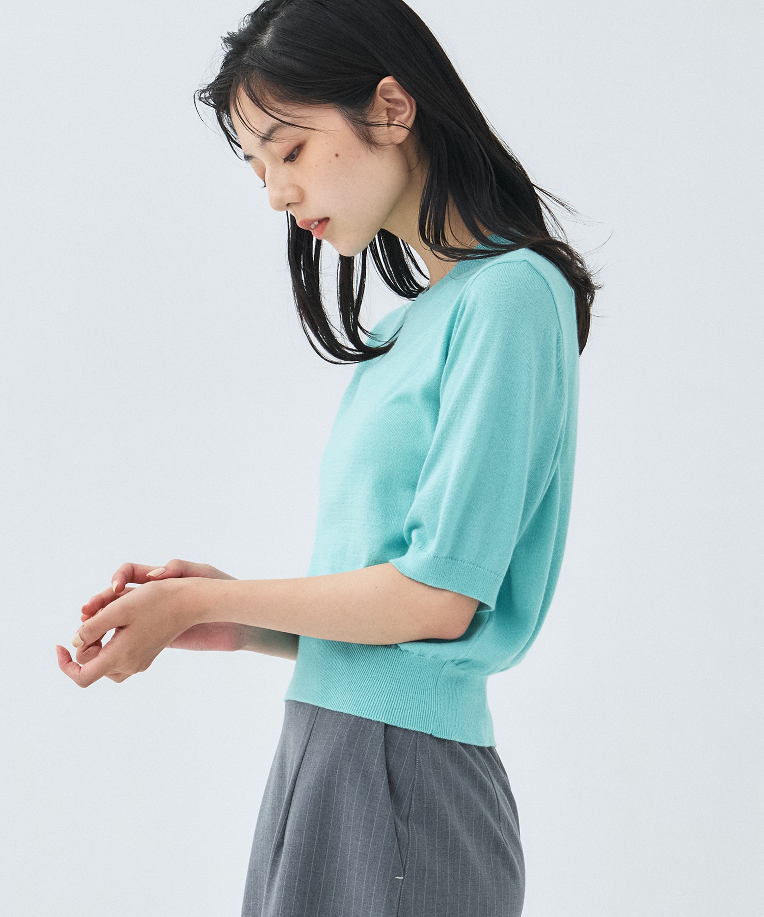コットンシルクハーフスリーブニット