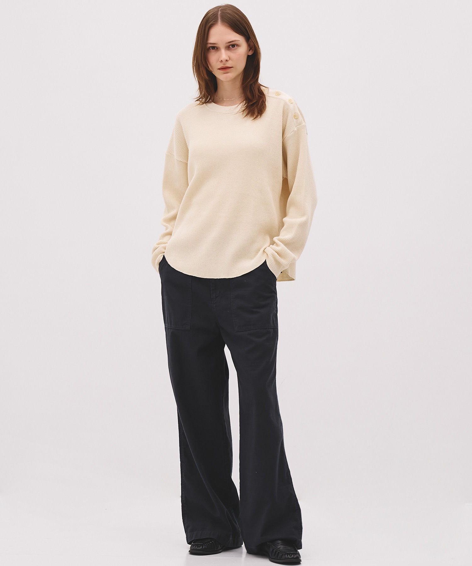 コットンワッフルロングスリーブTシャツ