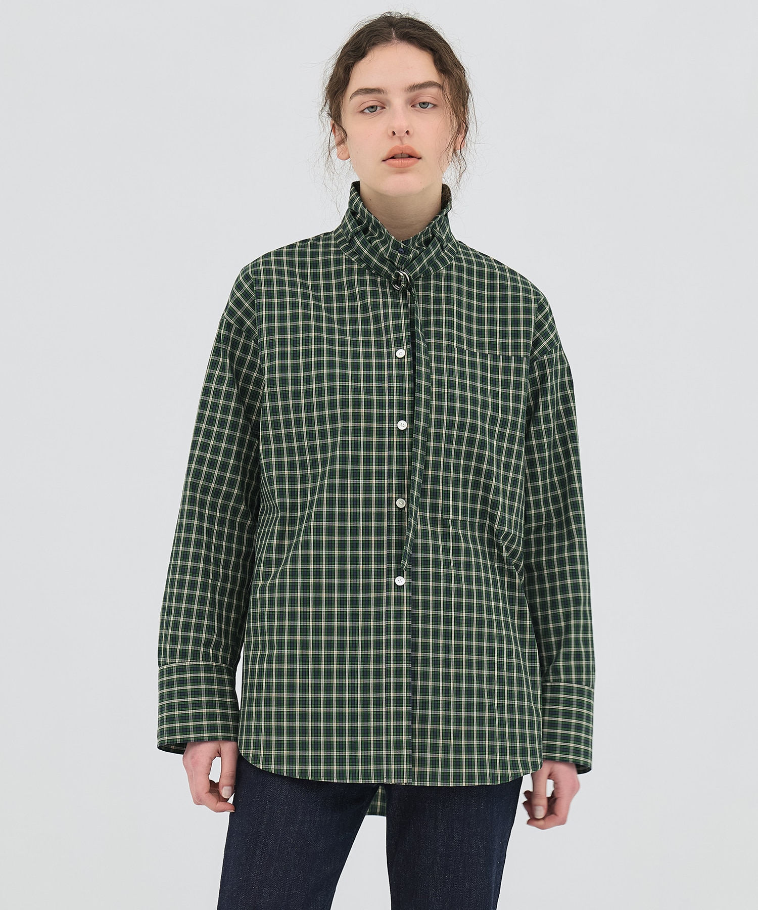 【再入荷｜残り1点】ミニチェックスタンドカラーシャツ