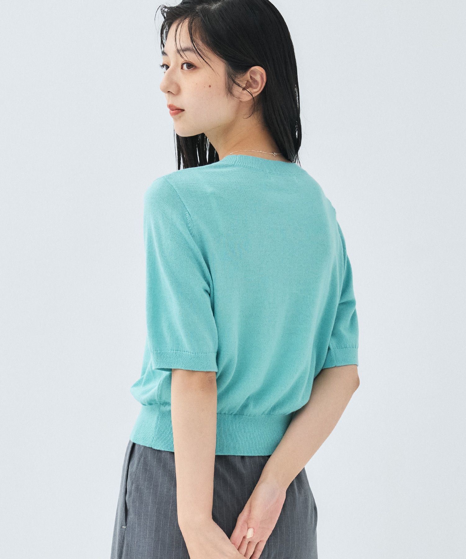 コットンシルクハーフスリーブニット