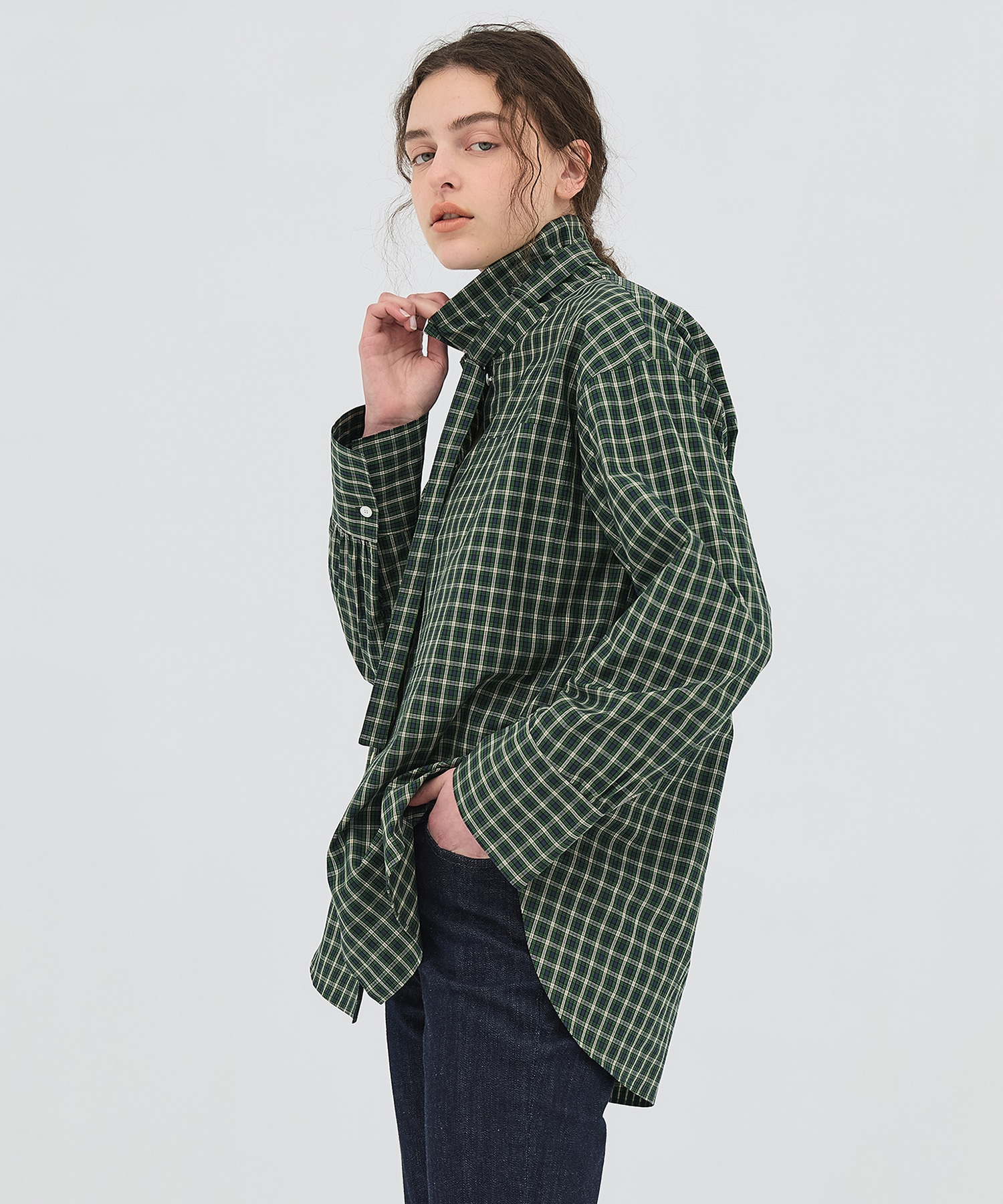 【再入荷｜残り1点】ミニチェックスタンドカラーシャツ