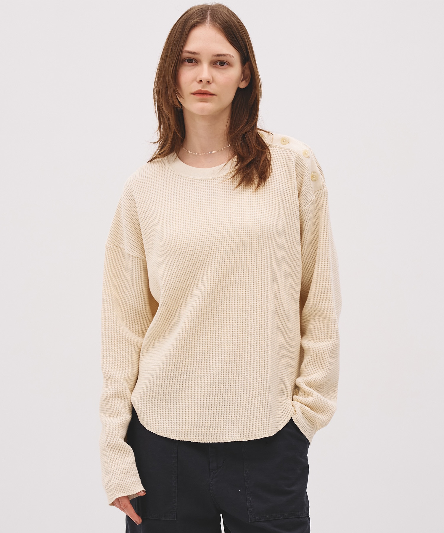 コットンワッフルロングスリーブTシャツ