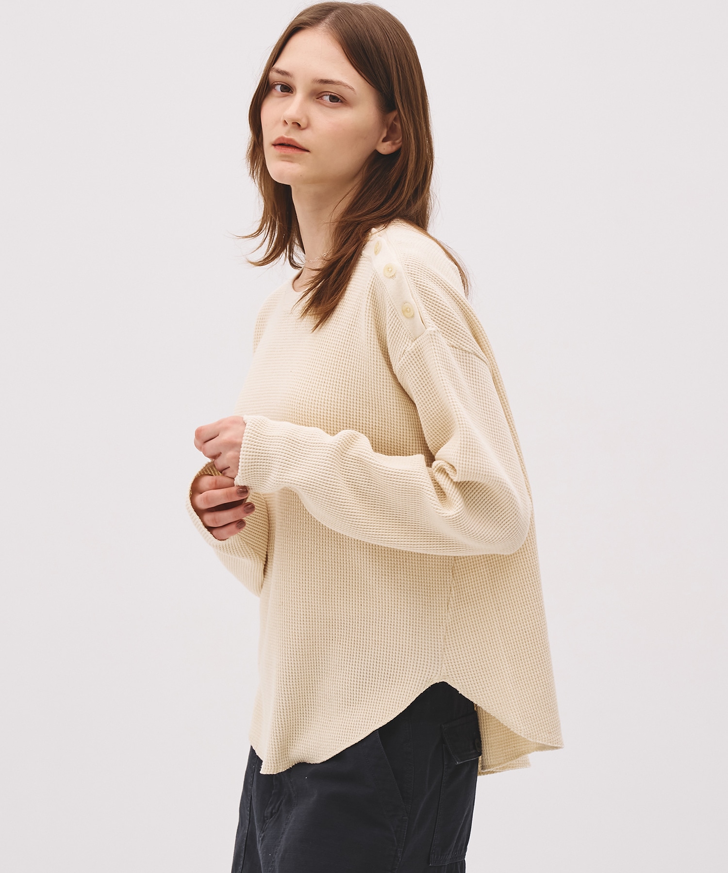 コットンワッフルロングスリーブTシャツ