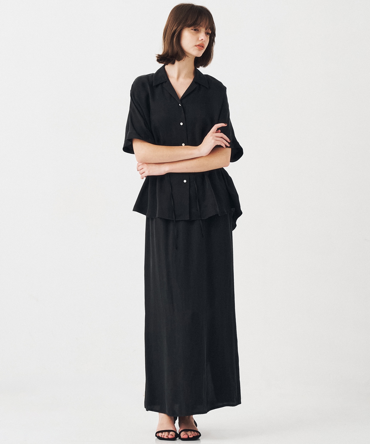【再入荷】ピーチキュプラスリットロングスカート