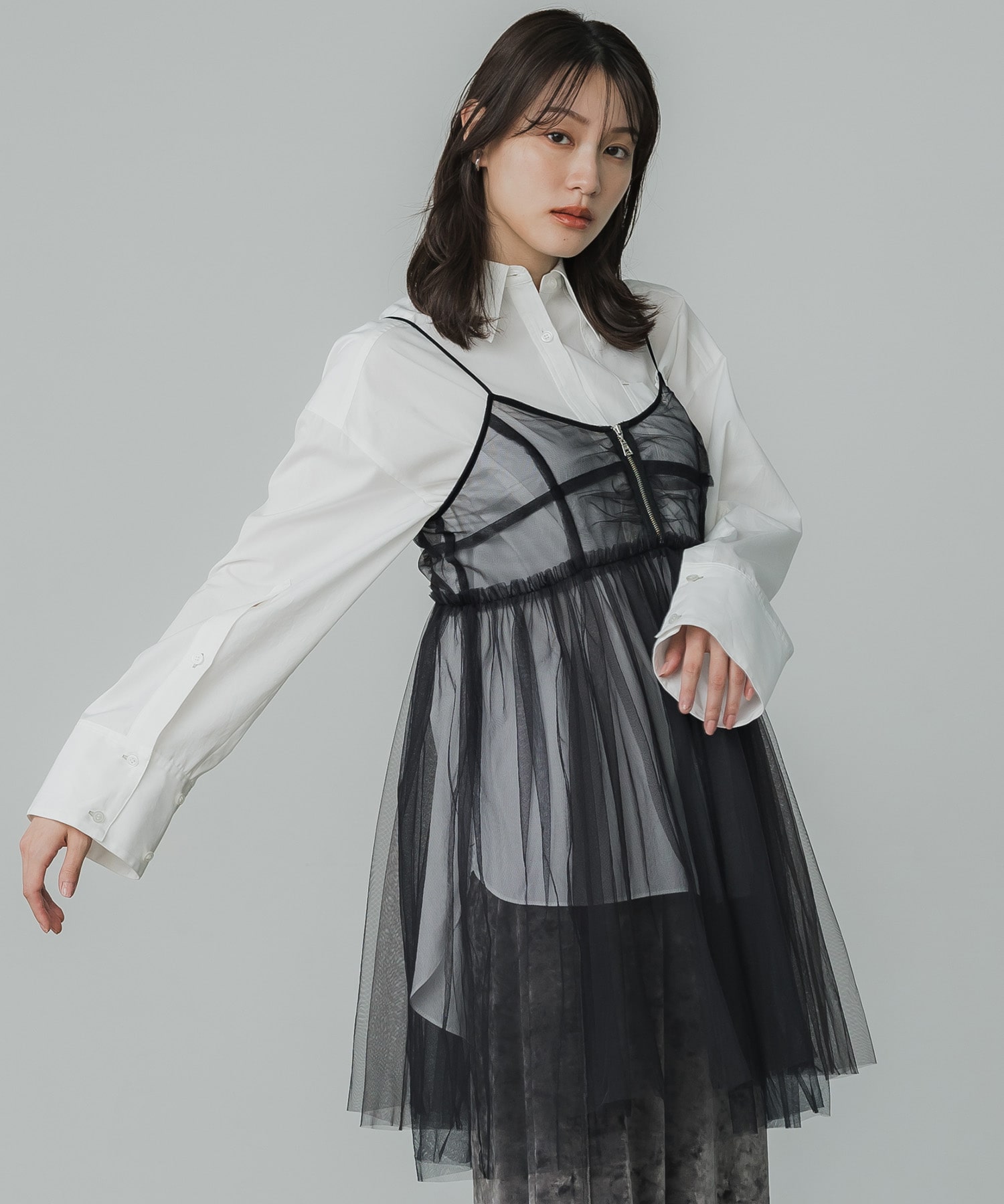 【残り僅か】チュールギャザーキャミワンピ